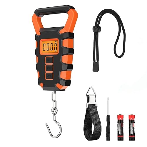 ORIA Báscula digital de pesca con regla, báscula de gancho colgante postal de pesca, báscula de equipaje de 110 libras 110.2 lbs con cinta métrica,