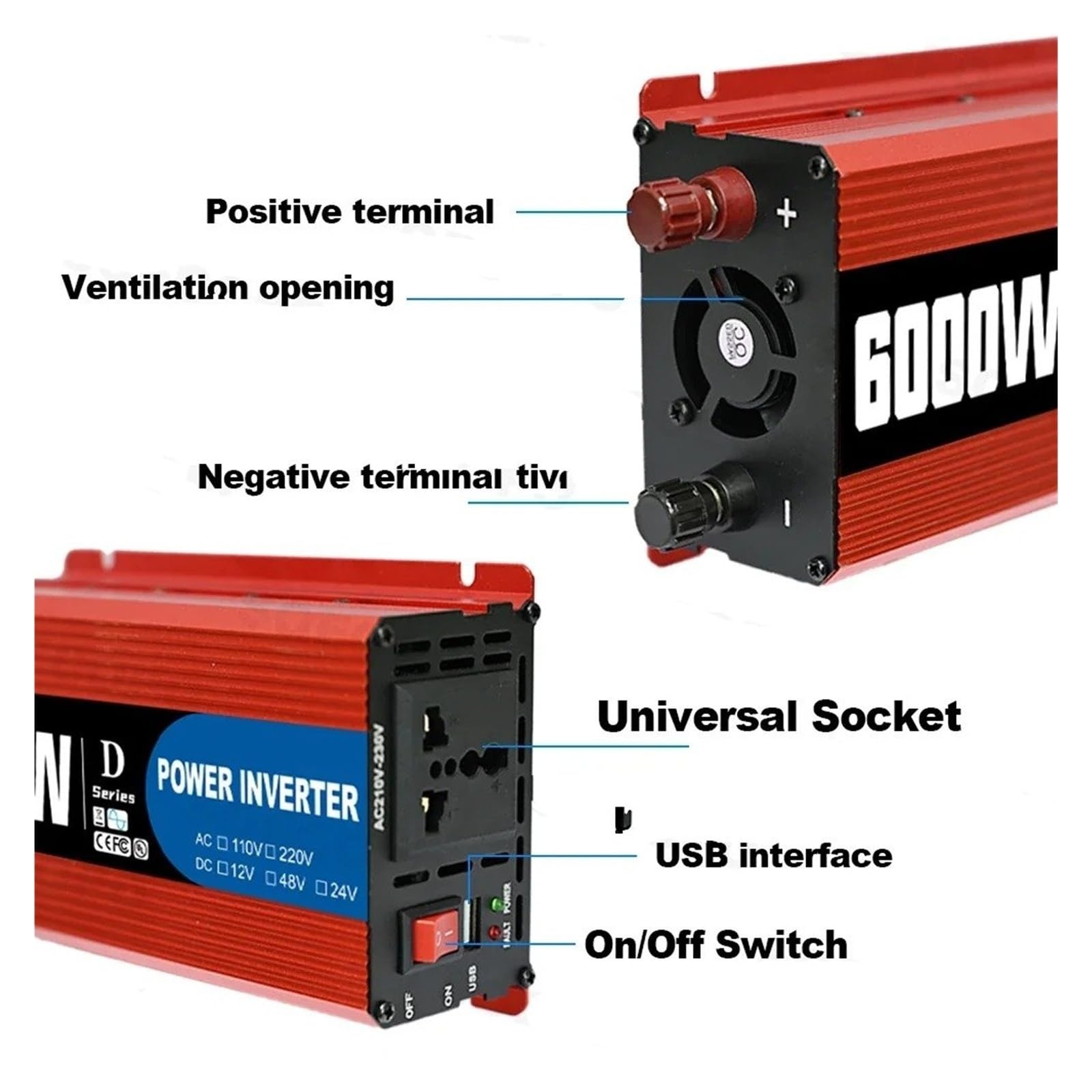 Inversor Potencia Kit Solar 6000W/650W Panel Fuera Red + Controlador + Inversor 12V A 110V220V para RV Doméstico Convertidor