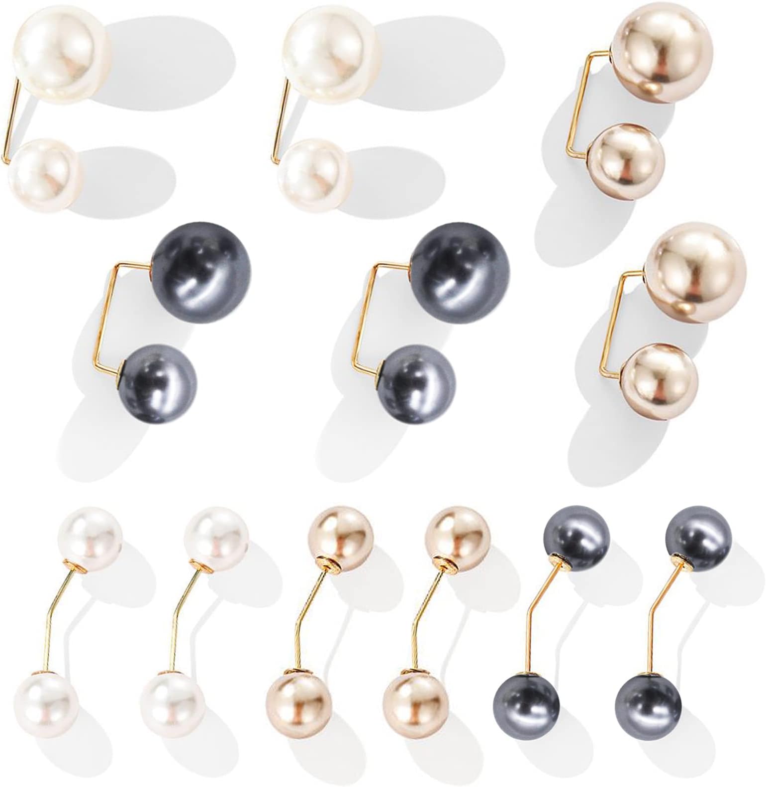 beifon 12 Pieces Fashion Pearl Brooch Elegant Double Artificial Pearl Safety Pin 2 Fashion Styles Sweater Shawl Safety Clip for Women Girls Ladies Party Clothing Decoration Gifts(3 Colors)
