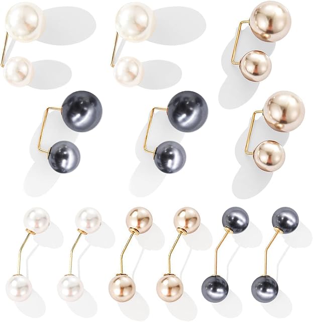 beifon 12 Pieces Fashion Pearl Brooch Elegant Double Artificial Pearl Safety Pin 2 Fashion Styles Sweater Shawl Safety Clip for Women Girls Ladies Party Clothing Decoration Gifts(3 Colors)
