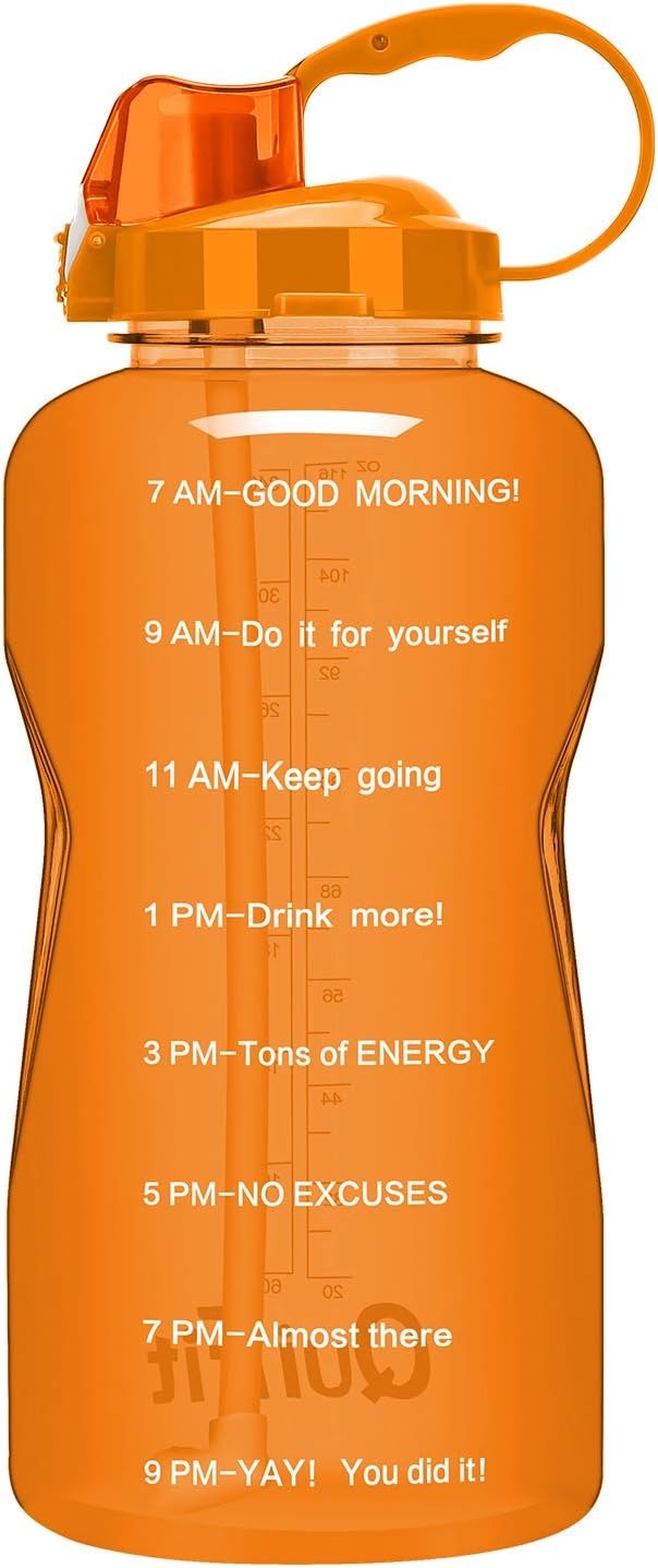 QuiFit Half Gallon Water Bottle with Straw & Time Marker