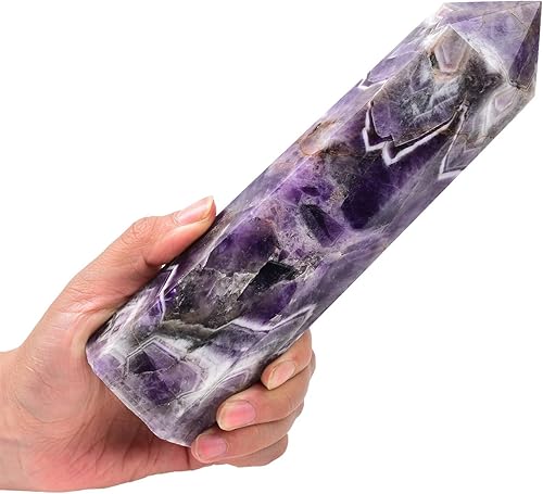 AMOYSTONE Dream Amethyst - Torre hexagonal grande de cristal con 6 puntas de obelisco facetado, 1.7-2 libras para curar reiki, chakra, colección
