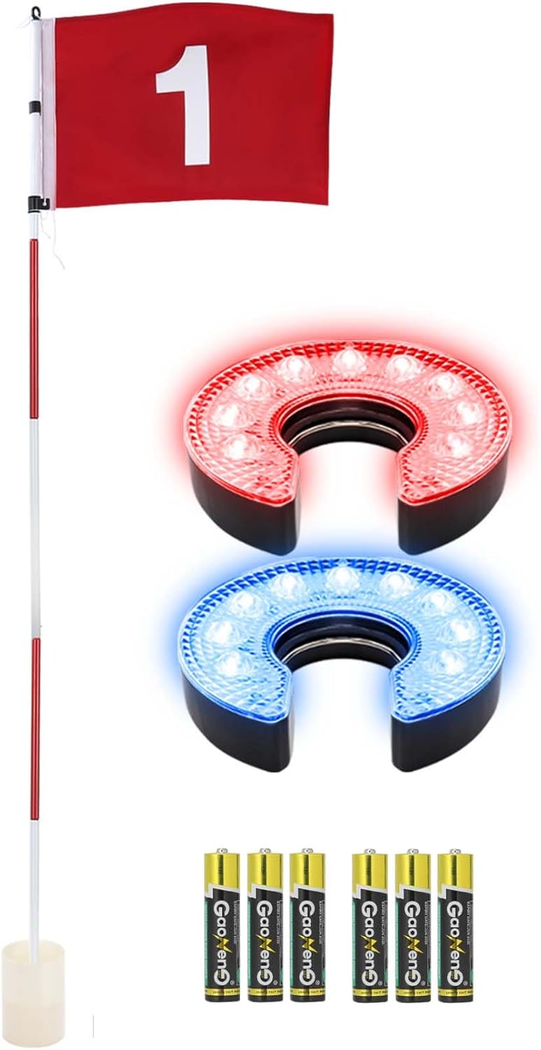 KINGTOP 6ft Golf Flagstick with RGB Hole Light, Practice Putting Green Flags for Yard, Golf Pin Flag Hole Cup Set, Light Up Night Golf Party