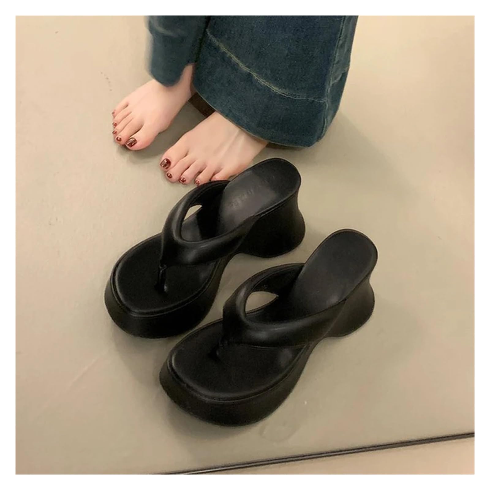 Leather Platform Flip Flops Women Thick Bottom Slides Beach Shoes Female Sandalias De Mujer Verano Pantuflas per l'estate