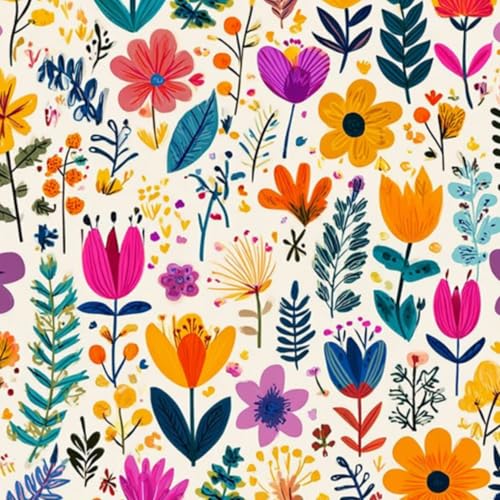 壁紙 60cm x 300cm 剥がせる 明るい背景に手描きのカラフルな花と葉の花柄 多機能 防水/汚れ防止/防油 食器棚 クロ 玄関 ふすま紙 家具 部屋 DIY 賃貸OK
