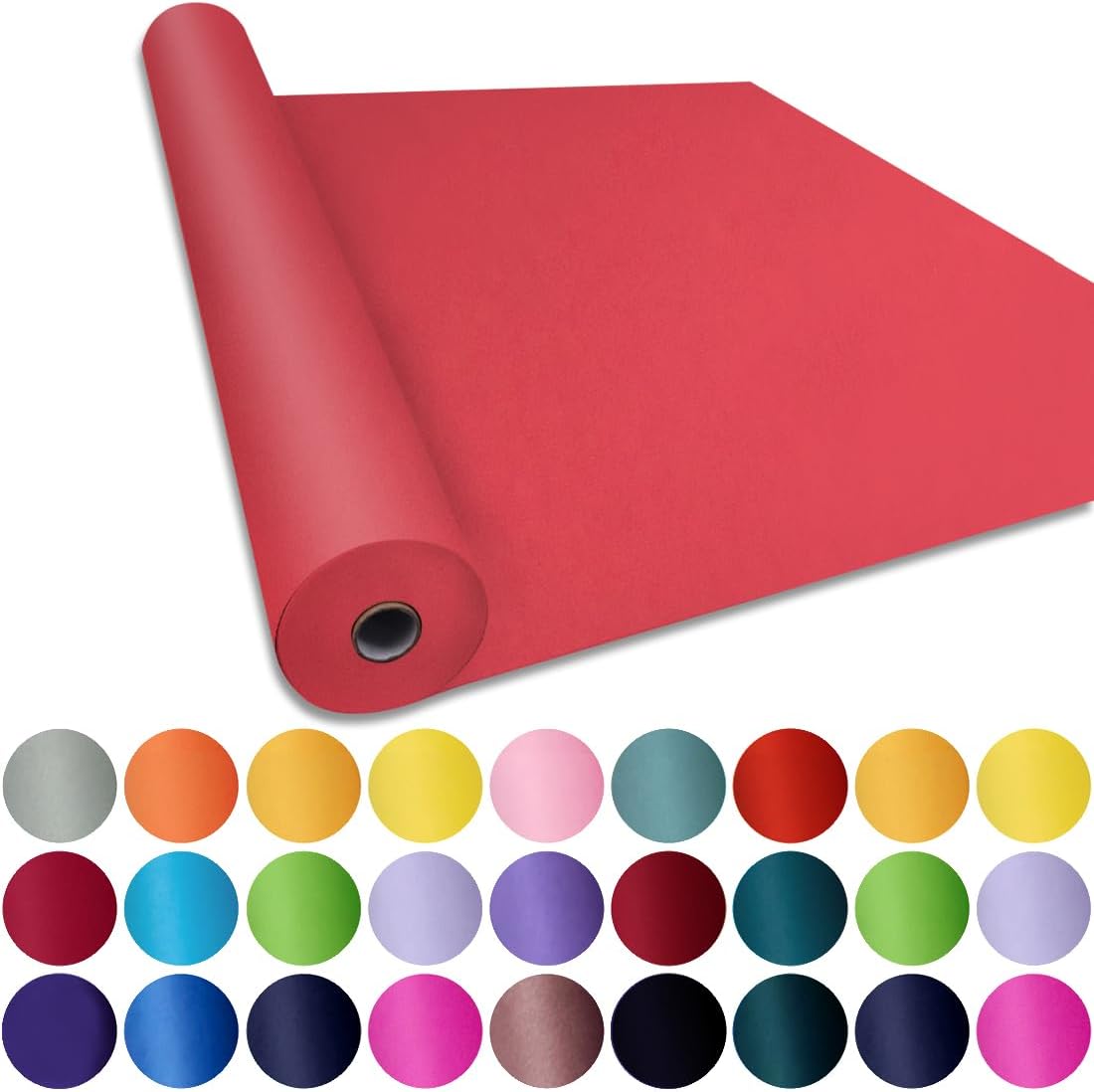 SMART&CASUAL 24" x 2,520" (210') Red Kraft Craft Paper Roll for Gift Wrapping Bulletin Board Bouquet Flower Kids Art Packing Parcel Table Covering 80GSM 55LB (Red, 24" x 210')
