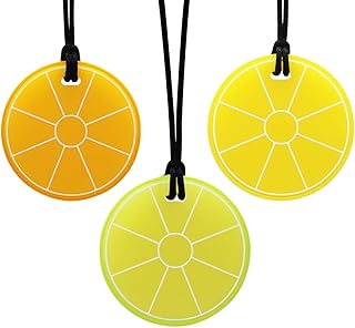 Lemon Sensory Chew Necklace - Chewing Necklace Teething Necklace Teether Necklace Chew Toys for Kids, Boys or Girls - Teething Toys Designed for Chewing, Autism, Autism Sensory Teether Toy (3 Pack)