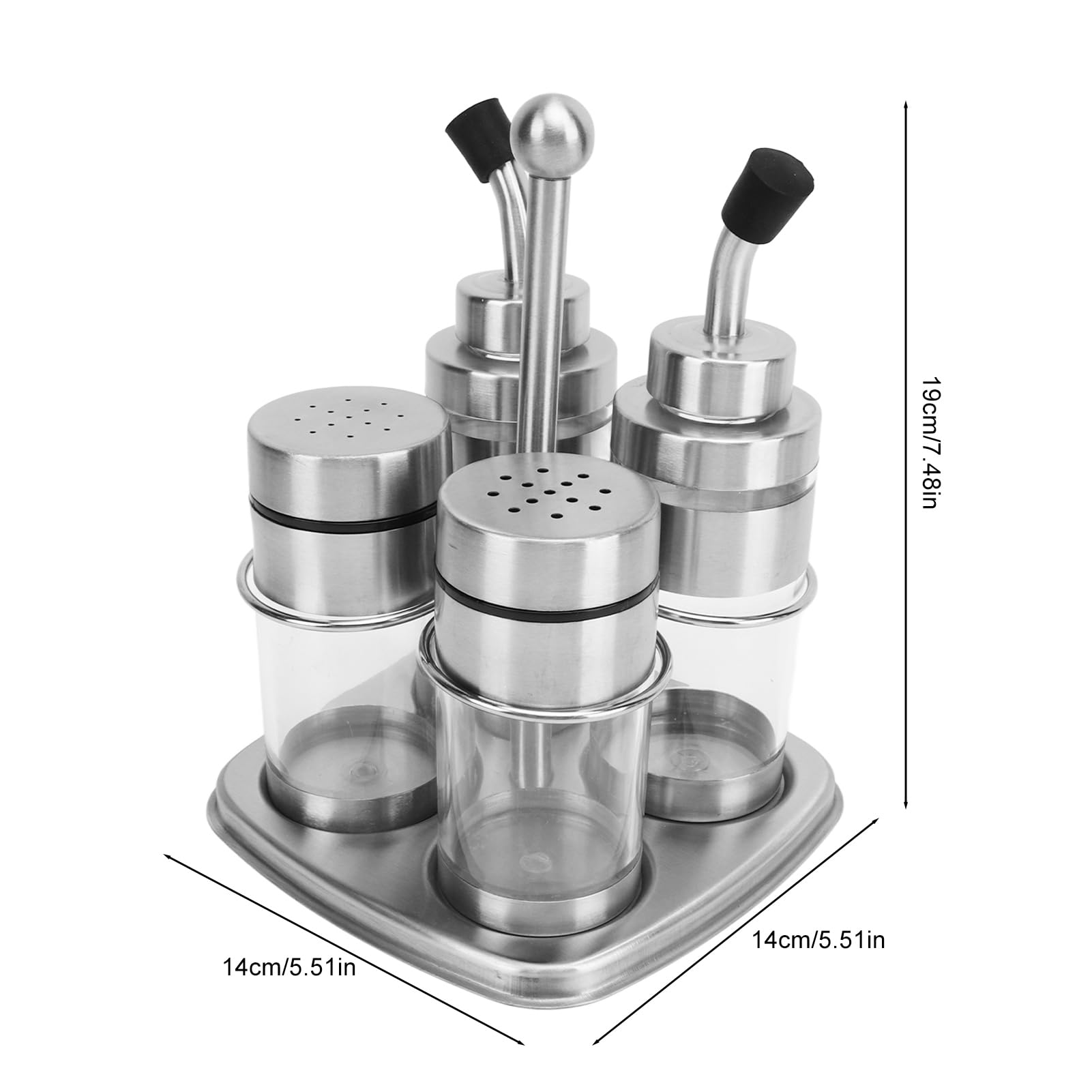 Lybunair Stainless Steel Seasoning Containers Set, 4Pcs Vinegar Bottle Pepper Shaker with Base Stand, Seasoning Jar for Salt & Pepper Shakers for Home and Dining