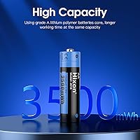Vista 6 de Hixon Baterías AA recargables y cargador LCD, baterías recargables de litio AA de 1.5 V de 8 x 3500 mWh, salida constante, corriente máxima de 3 A