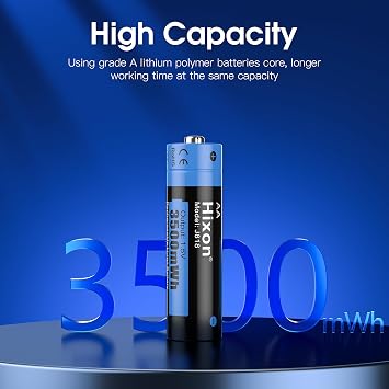 Hixon AA Rechargeable Batteries, 3500mWh High-Capacity Rechargeable AA Battery,Constant 1.5V Rechargeable Batteries,2 Counts Batteies AA Rechargeable,1600 Cycle,3A Max Output Current