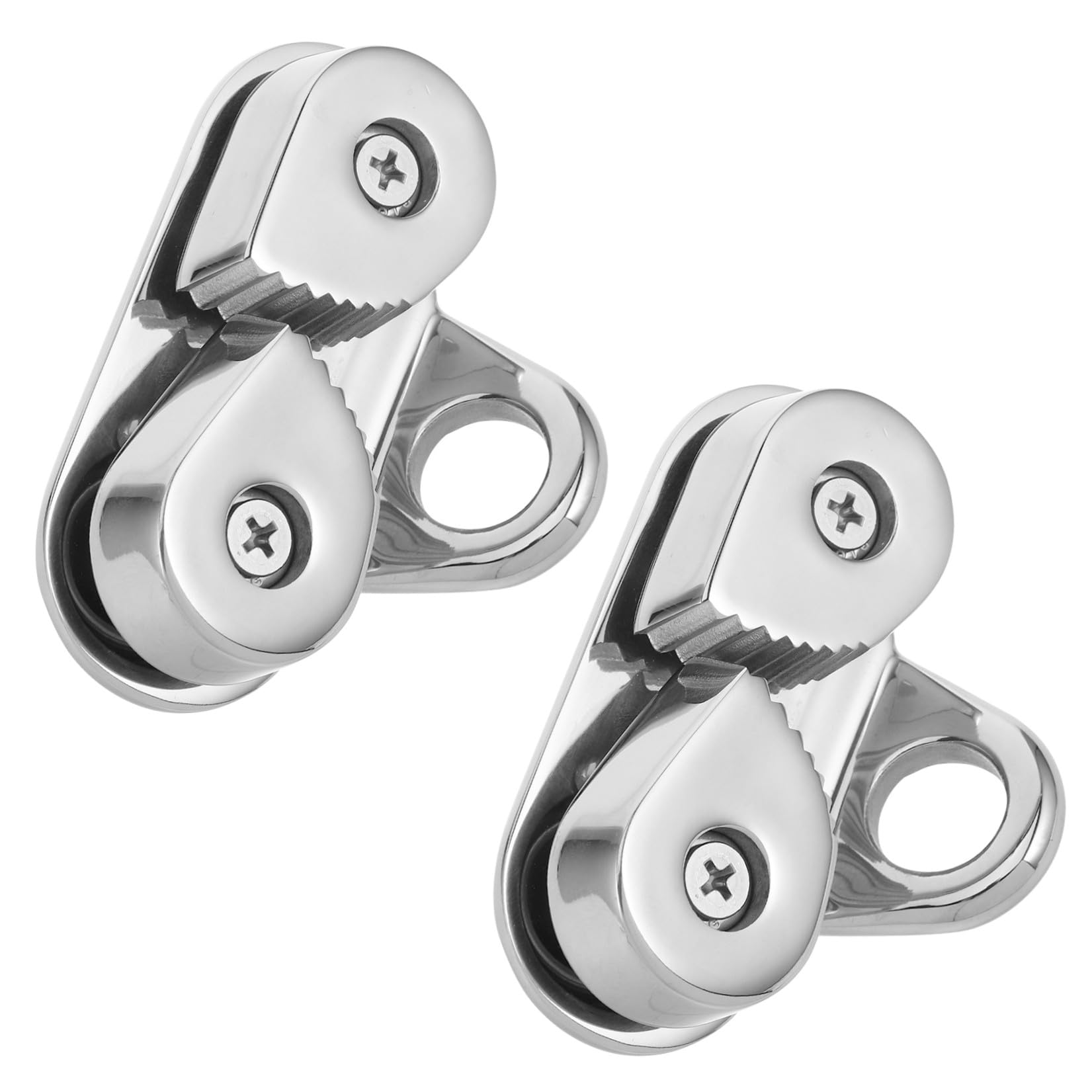 SHINEOFI 2 Pezzi Clam Cleat a Camma per Corda per Yacht e Vele in Acciaio | Guida Filo, Due Viti Autofilettanti Incluse, Argento, per Equipaggio su Imbarcazioni