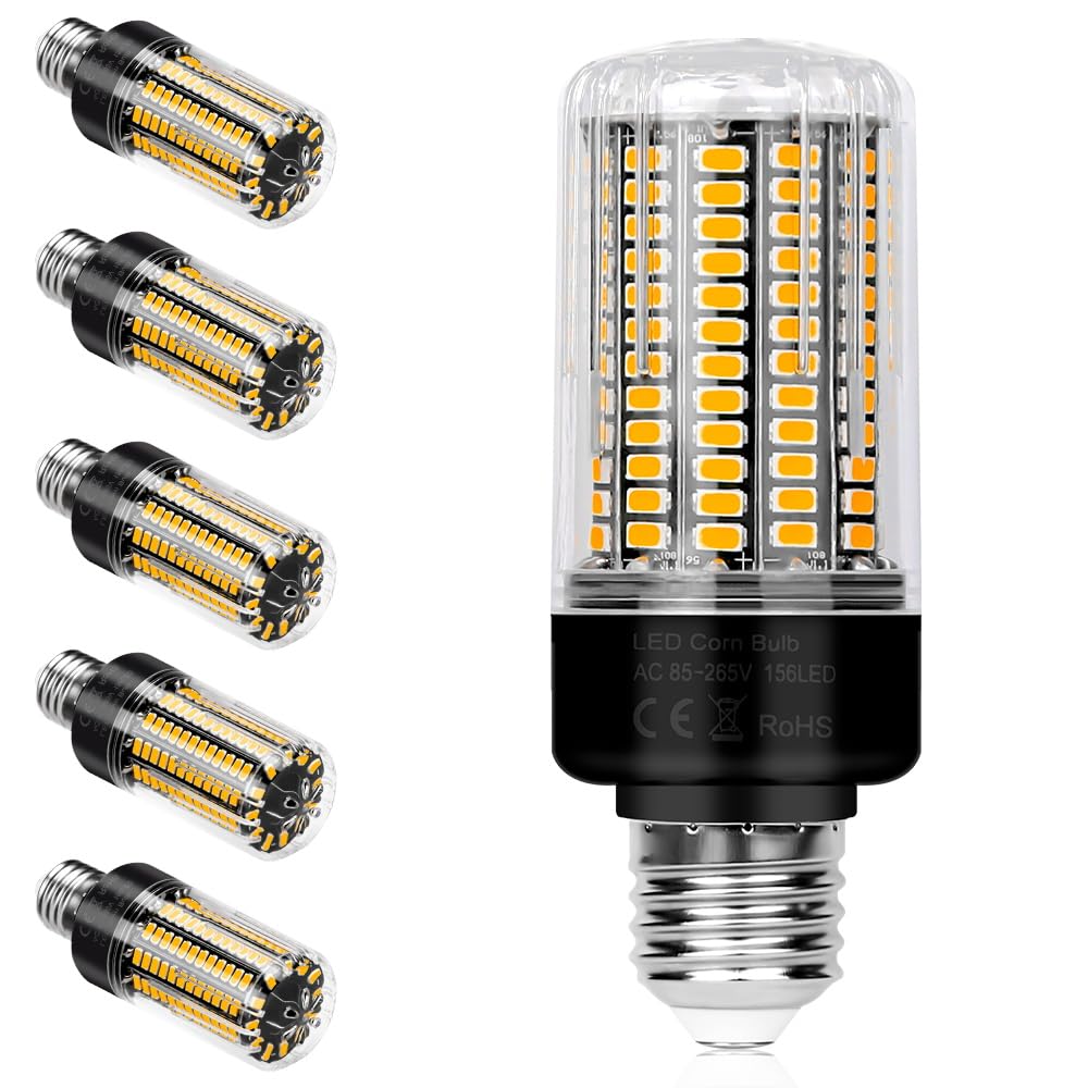 WENNI 6er-Pack E27 Mais LED Lampe Warmweiß 3000K Glühbirnen 156Leds Maiskolben 85-265V Energiespar Leuchtmittel Deckenlampe 2 Jahre Garantie für Küche Schlafzimmer 12W Tatsächliche Leistung