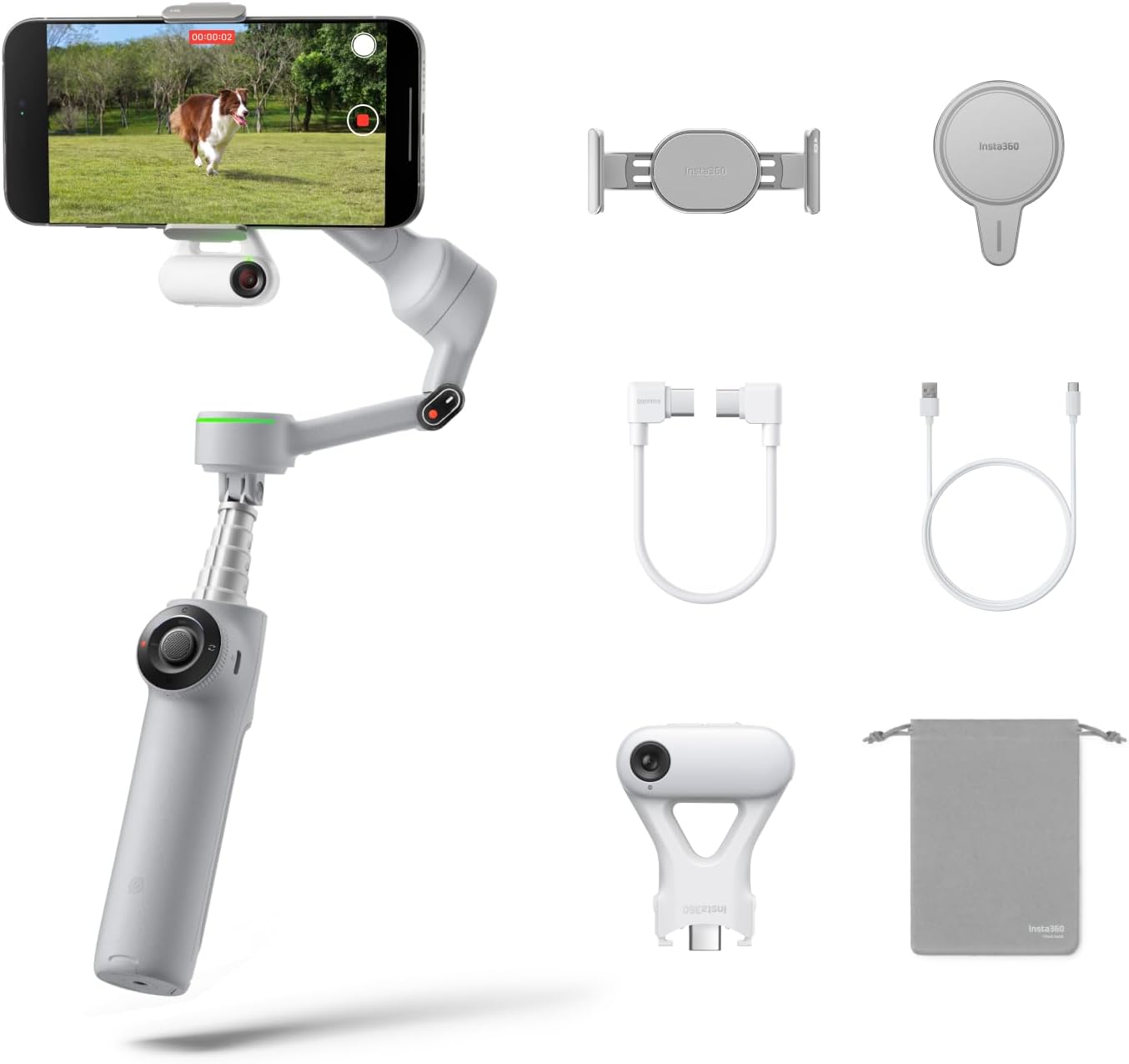 Insta360 Flow 2 Pro Gimbal Stabilizer for iPhone, Android, Phone Gimbal with AI Tracking, Fill Light, Built-in Selfie Stick & Tripod, for Vlog, Travel, Family, Tennis - Ultimate AI Tracker Bundle Grey