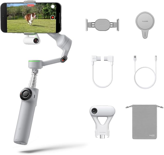 Insta360 Flow 2 Pro Gimbal Stabilizer for iPhone, Android, Phone Gimbal with AI Tracking, Fill Light, Built-in Selfie Stick & Tripod, Vlogging, Travel, Family, Sport - Ultimate AI Tracker Bundle Grey
