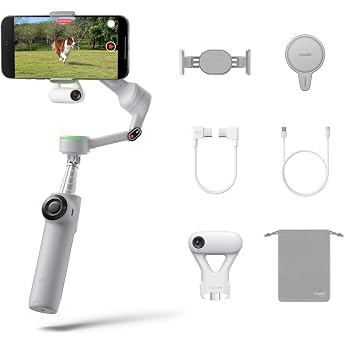Insta360 Flow 2 Pro Gimbal Stabilizer Compatible with iPhone/Android, AI Tracking Smartphone Gimbal Equipped with fill light, built-in selfie stick & tripod Ideal for Vlog, Travel, Family, Sports