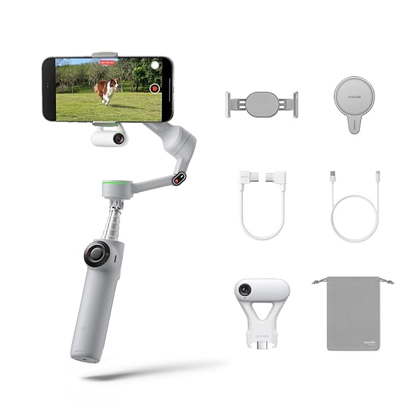Insta360 Flow 2 Pro Gimbal Stabilizer for iPhone, Android, Phone Gimbal with AI Tracking, Fill Light, Built-in Selfie Stick & Tripod, Vlogging, Travel, Family, Sport - Ultimate AI Tracker Bundle Grey