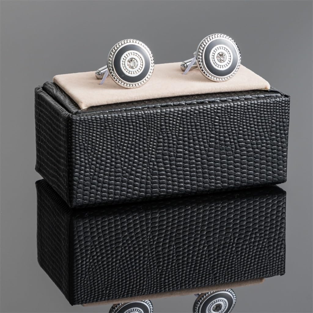 Gemelli da Polso da Uomo con Diamanti francesi, Bottoni Rotondi in Smalto, Stile Business Casual