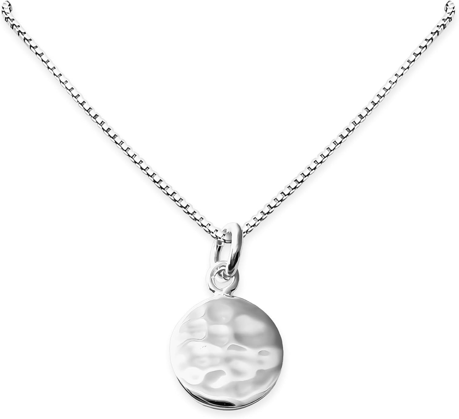Sterling Silver Hammered Disc Necklace - Tiny and Dainty Minimalist Round Charm Choker Layering Necklace - Birthday Gift for Women, Mom, Wife, Girlfriend, Daughter