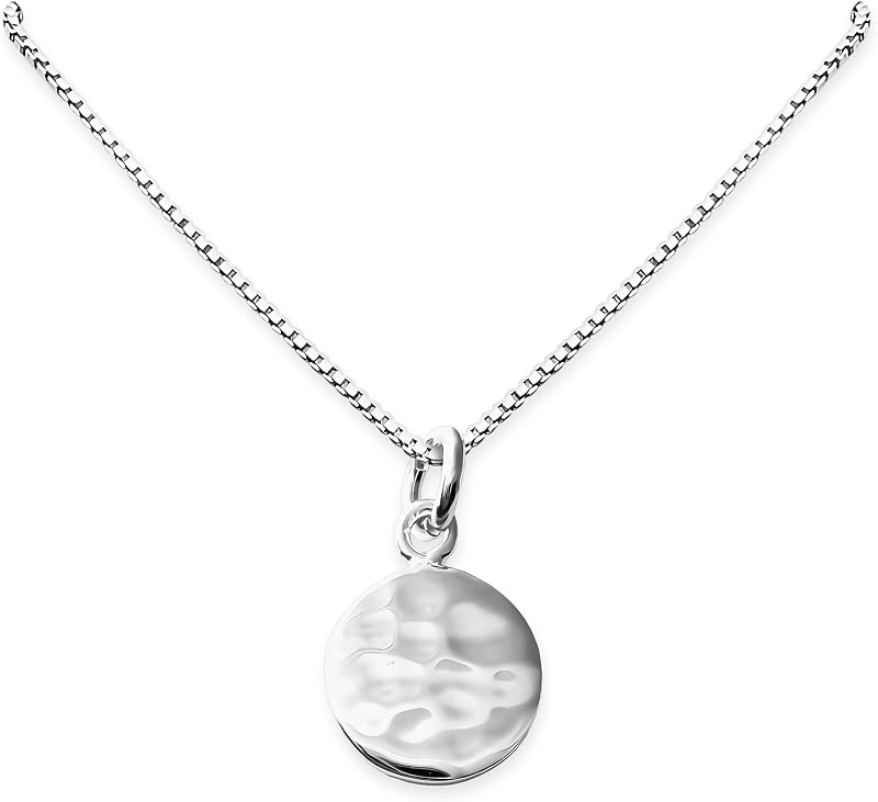 Sterling Silver Hammered Disc Necklace - Tiny and Dainty Minimalist Round Charm Choker Layering Necklace - Birthday Gift for Women, Mom, Wife, Girlfriend, Daughter