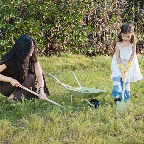 ROBUD Kinder-Schubkarren-Garten-Set mit Laubbesen, Schaufel, Hacke und Handschuhen, 6-teiliges Gartenspielzeug für Kleinkinder ab 3 Jahren, Outdoor-Gartengeräte für Jungen und Mädchen, Gartengeschenke