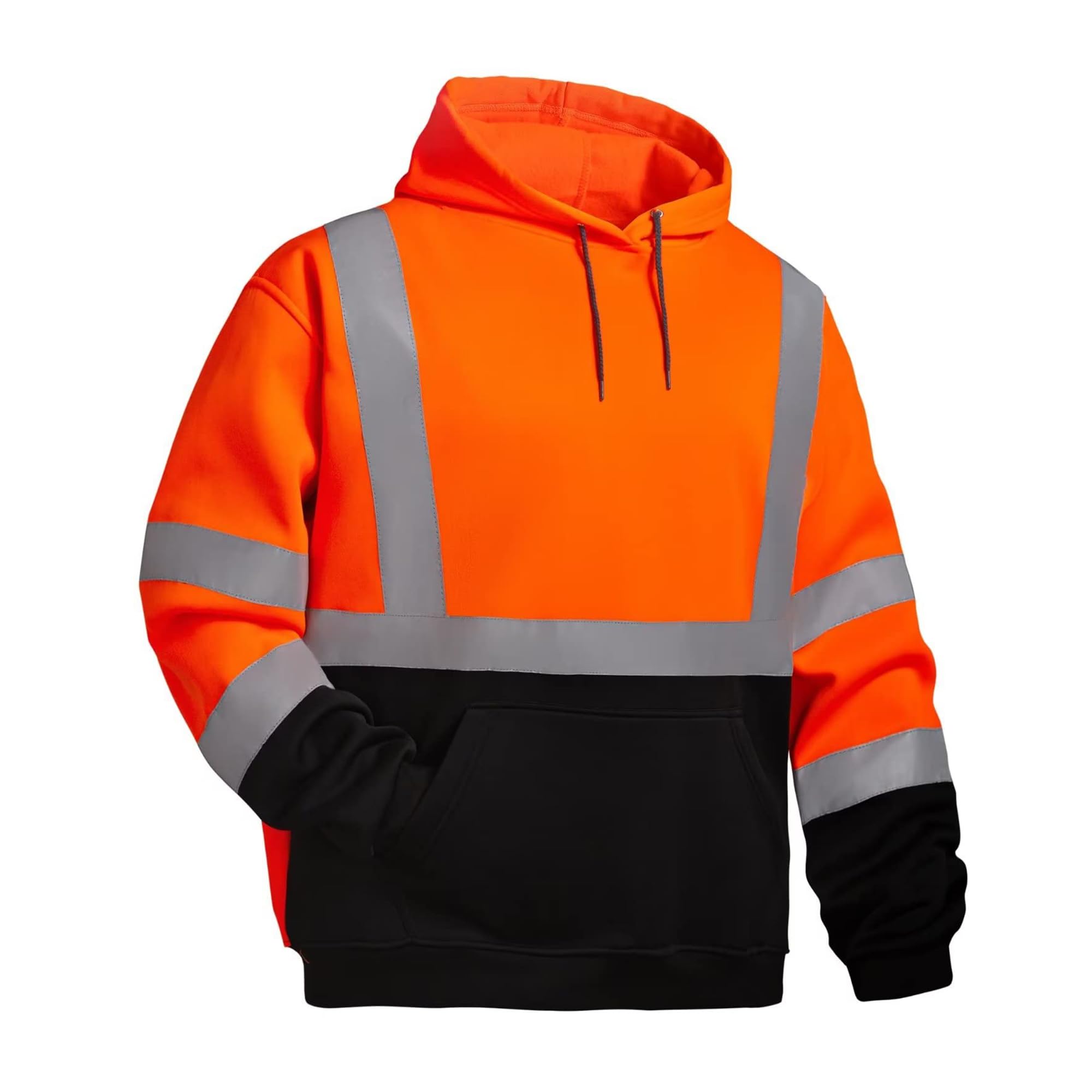 High Visibility Hoodie For Men, Safety Class 3 Hi Vis Hoodie,Construction Work Sweatshirt,Reflective Hooded Sweatshirt, With Extra large Pocket Orange(S)
