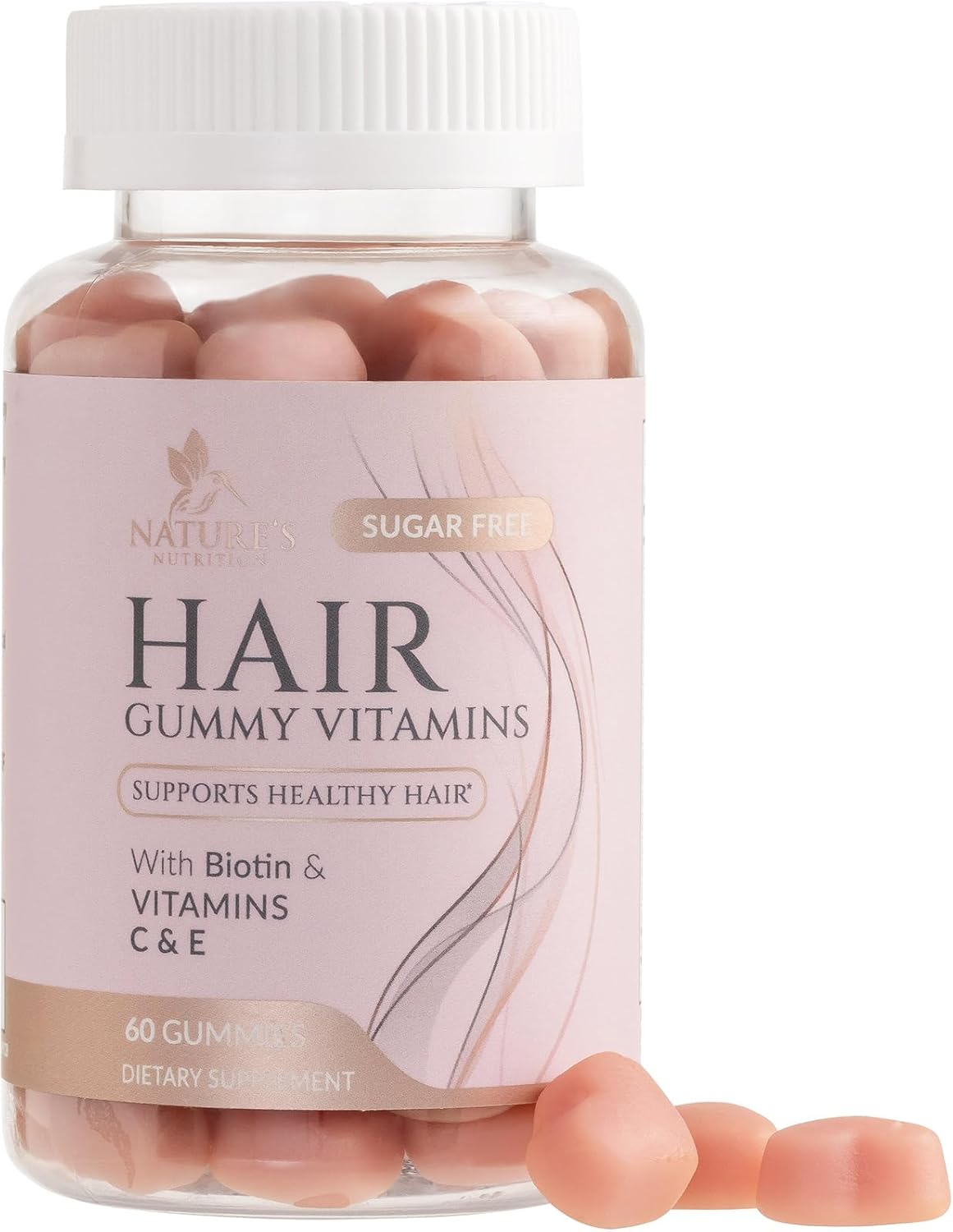 Hair Vitamins Gummies - Sugar Free Hair Growth Support Gummy with Biotin 5000 mcg, Vitamin A, B12, C, D, E, Folic Acid - Supports Strong Beautiful Hair and Nails, Vegetarian Friendly - 60 Gummies