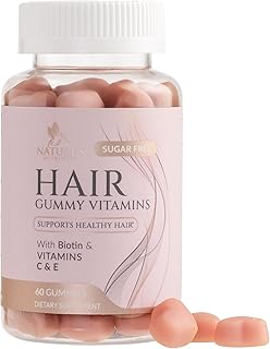 Hair Vitamins Gummies - Sugar Free Hair Growth Support Gummy with Biotin 5000 mcg, Vitamin A, B12, C, D, E, Folic Acid - Supports Strong Beautiful Hair and Nails, Vegetarian Friendly - 60 Gummies