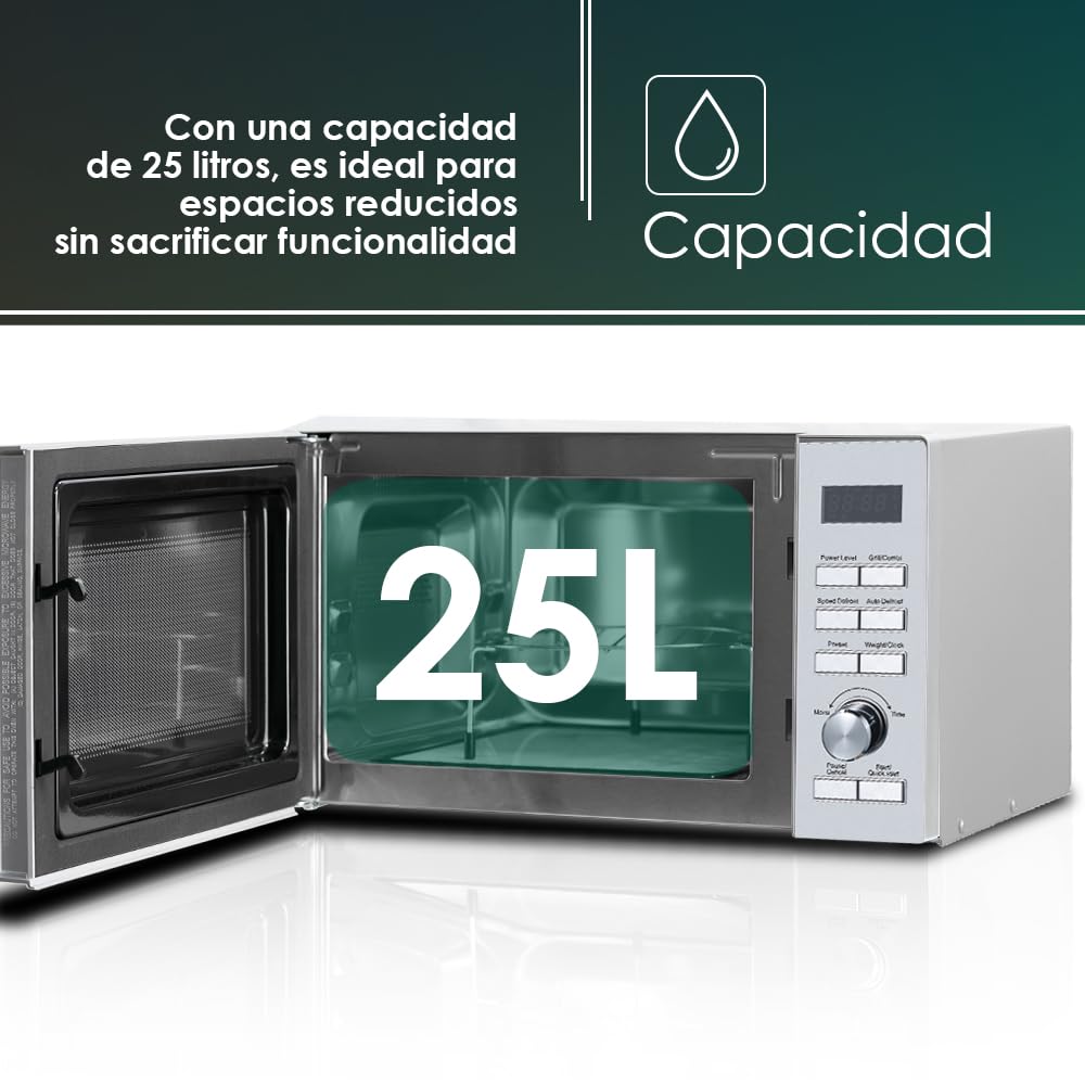 Svan Microondas 25 Litros Cerámico Inox SMWC25900DGN. 900W, 9 Programas, Modo Descongelación, Revestimiento Interior, Fácil Limpieza, Temporizador 95min.
