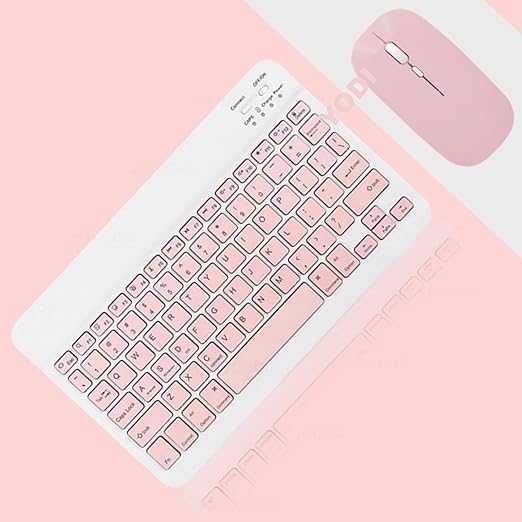 YODI Ultra-Slim Bluetooth Keyboard & Mouse Combo, Multicolor Portable Small Slim Typewriter Compact Ergonomic Travel Wireless Keyboard Mouse for Apple iPad iPhone Tablet iOS Android Windows (Pink)