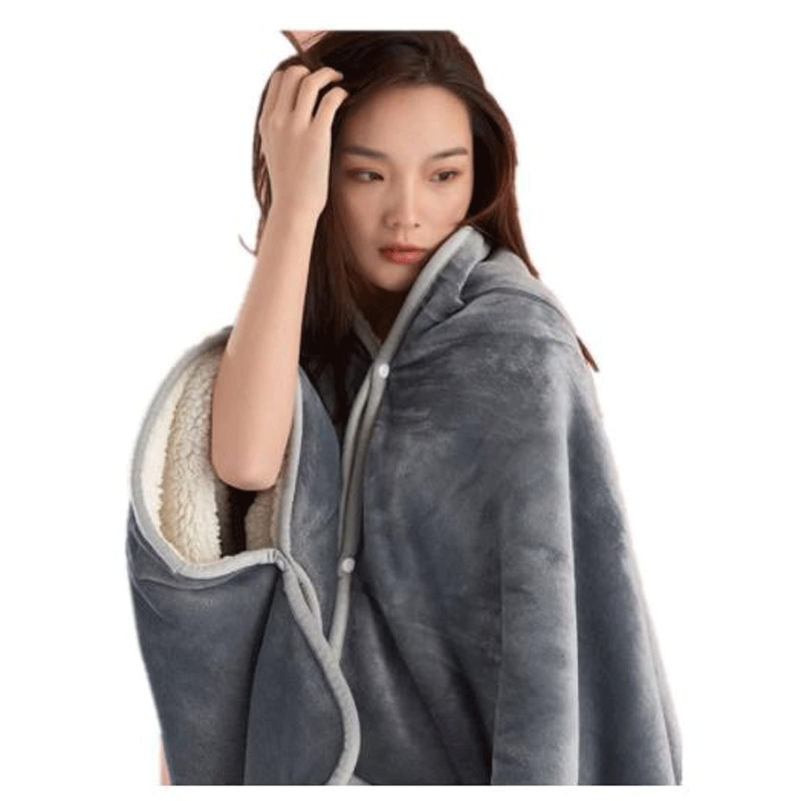 ZHANGNABlankets， Textile City Flannel Thick Blanket Comfy Lamb Cashmere Warm Throw Single Nap Shawl With Buttons Blanket for Autumn Winter (Color : Gray)