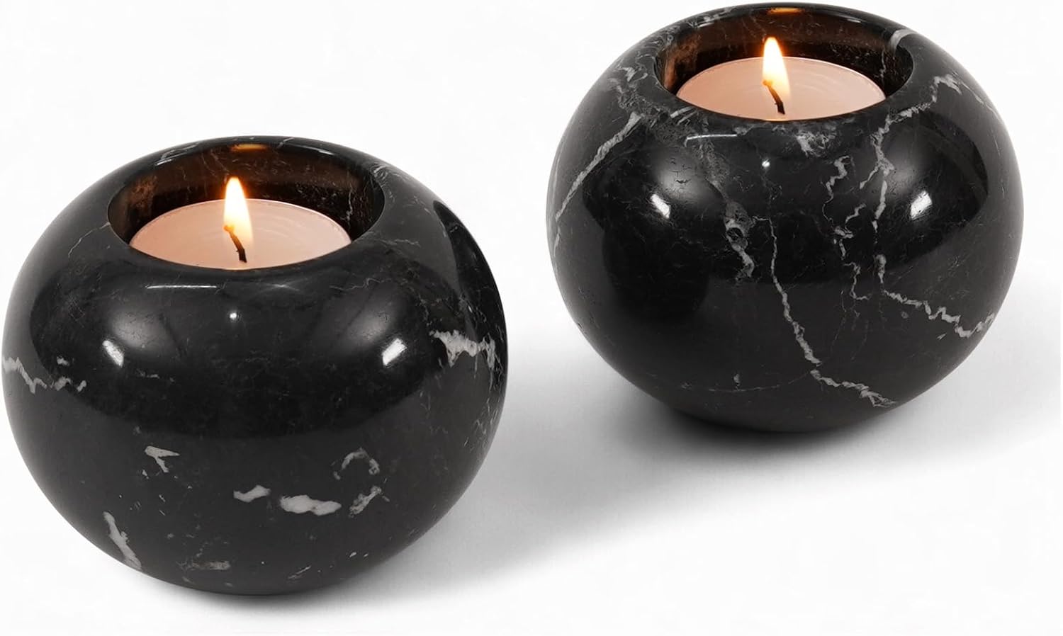 Marble Tealight Candle Holder 3-Inch Handmade Black Mini Votive Holder for Table Centerpieces, Earthy Room Decor, Decorative Candle Holder for Wedding Gifts
