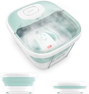 HoMedics Smart Space Elite Collapsible Footbath with Heat Boost, Bubble Massage, 3 Pedicure Attachments & Safety Lock
