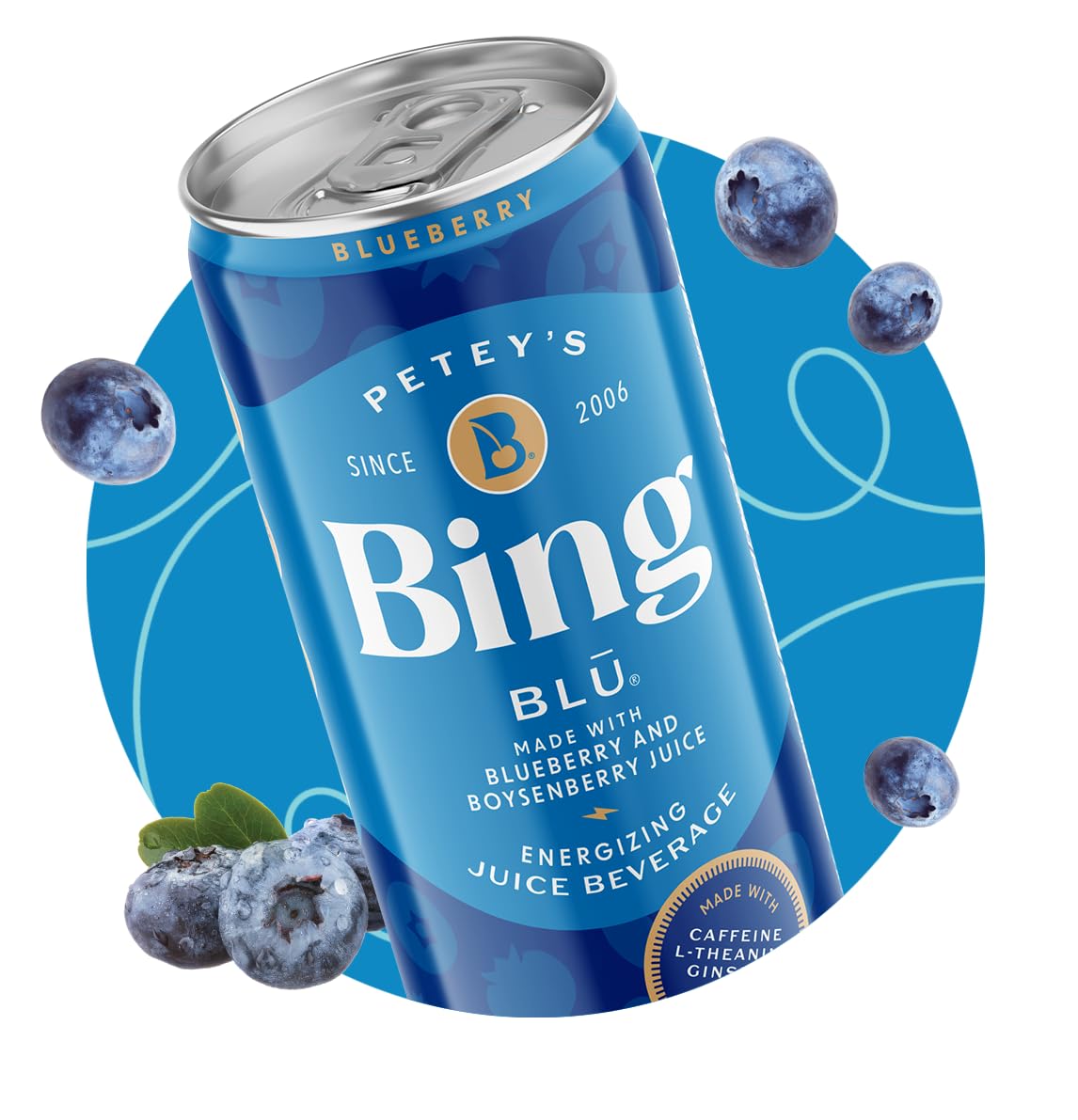 BING BLUEBERRY Energizing Juice Beverage – (12oz/24pk) – Made with REAL Juice! Only 2g added Sugar, Low Calorie; L-Theanine, 5 B-Vitamins & Ginseng; 125 mg Caffeine; Vegan, Gluten + Dairy Free. DELICIOUS