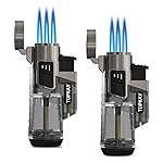Cigar Lighter Triple Jet Flame Butane Torch Lighters Windproof Butane Refillable Gas Torch Lighters with a Gift Box, 2 Pack (Without Gas)