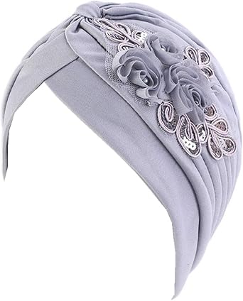 Qianmome Womens Sequin Flower Turban Elegant Muslim Beanie Head wrap Chemo Cap