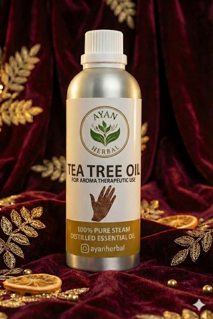 Pure Tea Tree Essential Oil - 100% Steam Distilled for Dark Henna Stains, Mehndi, Acne Control, Dandruff & Aromatherapy - Terpene-Rich for Professional Bridal Mehndi Artists (200ml).