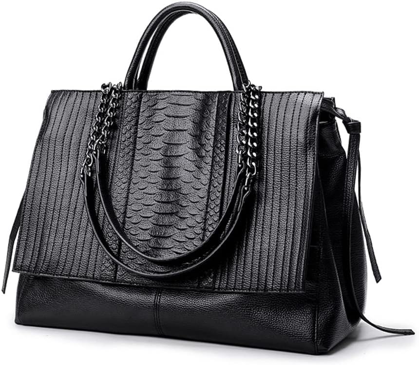 NIGEDUWomen Handbag Crocodile Patterned PU Leather Tote Handbags Women's Chain Shoulder Bag Large Black Totes