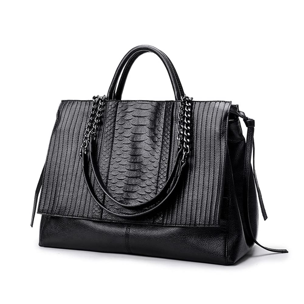 NIGEDUWomen Handbag Crocodile Patterned PU Leather Tote Handbags Women's Chain Shoulder Bag Large Black Totes