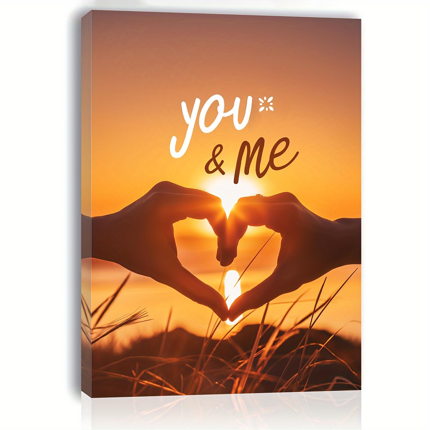 awitufhgp 1pc Romantic Sunset Canvas Wall Art, You & Me Love Heart Hands, for Home & Office Decor, Elevate the Style of Your Space(55x75cm/22x30in(WxH)/No frame)