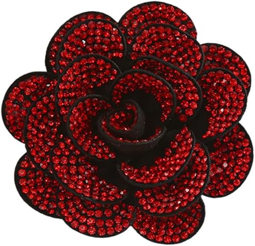 Broche de flores de rosas con diamantes de imitación para mujer, elegantes broches de flores de camelia, broches de solapa vintage, broches de tela,