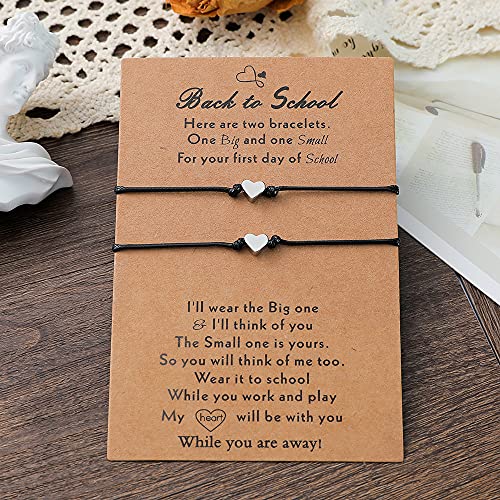 Image of Back to School Bracelet Set Mommy and Me Matching Charm Wish Bracelets First Day of School Mother and Daughter Bracelet Gifts