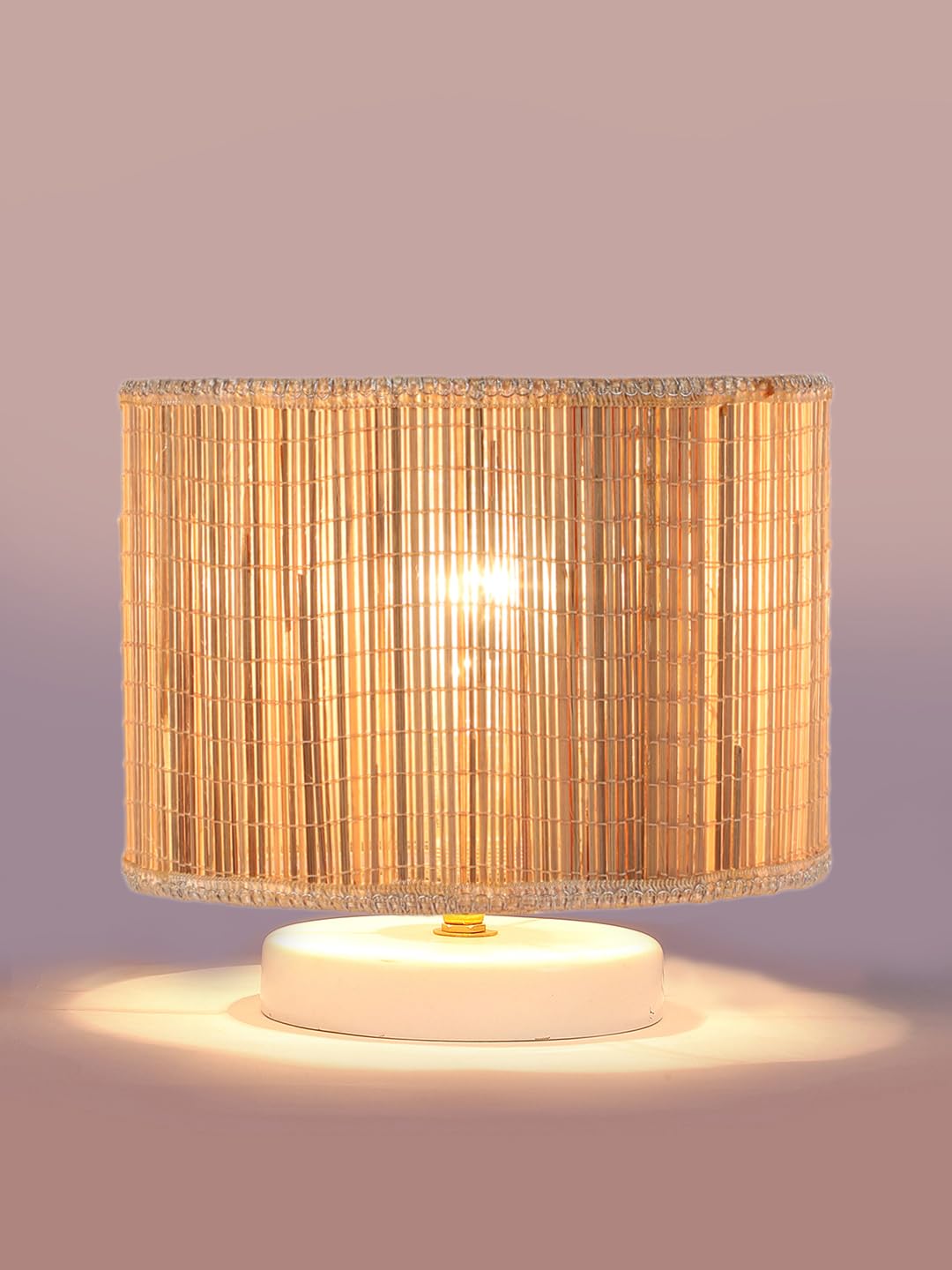 Devansh Round Bamboo Table lamp with White Wood Base -19 2