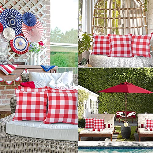 Yuboo Red&White Pillow Covers - 18 X 18 Inch Set Of 4, Buffalo Plaid Outdoor Pillow Covers Decorative Gingham Patriotic Pillow Covers For Couch Sofa 4Th Of July Day/Memorial Day Decoration #TOP4