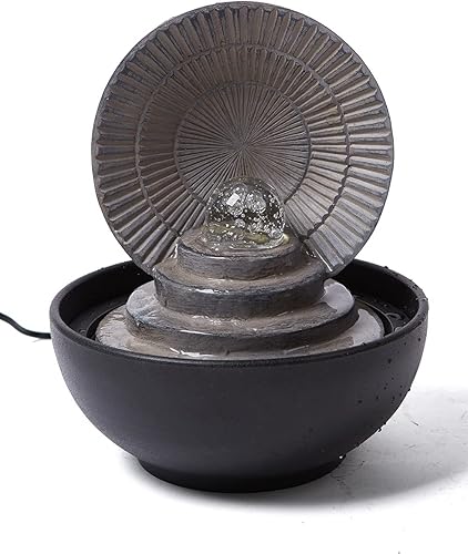 SEINHIJO Fuente de agua de mesa para interiores, Fengshui, cascada en cascada, centro de mesa de poliresina, decoración de luces LED, bola rodante disponible en Yaxa Peru