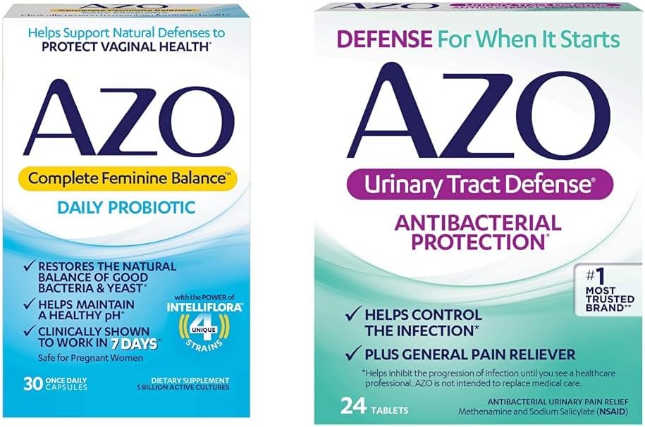 AZO Complete Feminine Balance Probiotics for Vaginal Health with Urinary Tract Defense Antibacterial Protection, 30 Count