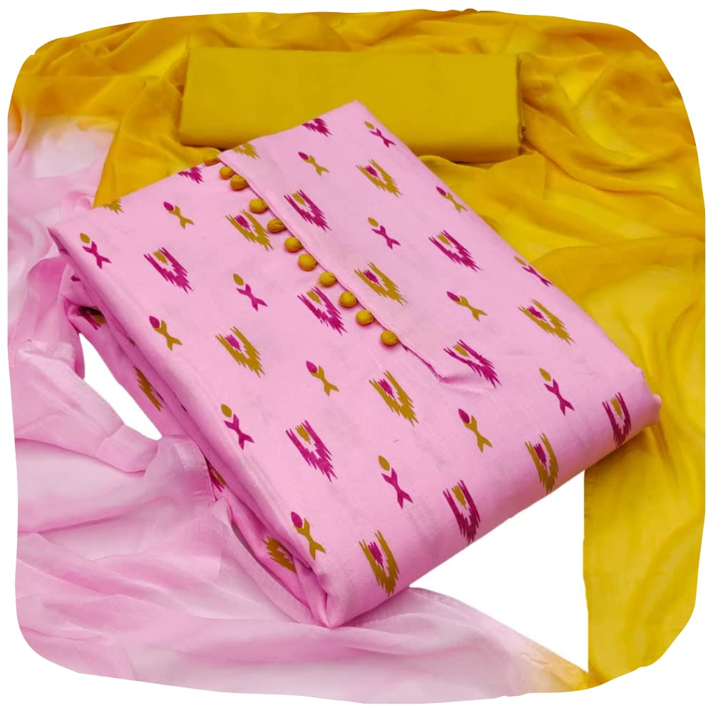 EthnicJunction Womens Cotton Printed Unstitched Salwar Suit Dress Material (EJ4049-Mastani-Pink Mustard_Pink) (B09RKD4M9X) Amazon Price History, Amazon Price Tracker