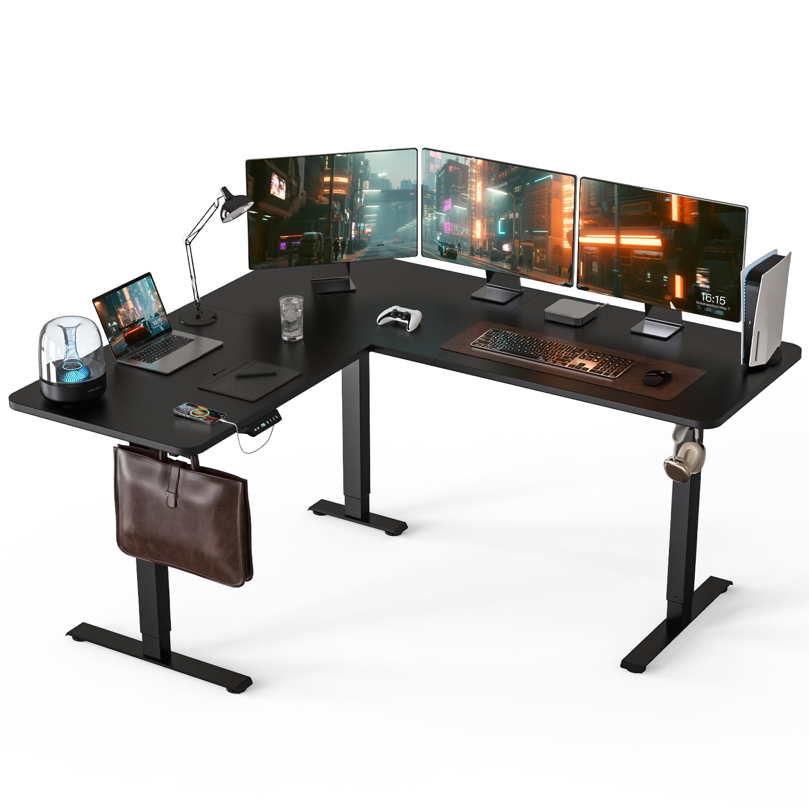 Sponsored Ad - 63 x 55 inch L Shaped Standing Desk, Corner Computer Desk, Electric Adjustable Height Stand Up Table, L Sit Stand Desk for Home Office Gaming, Classic Black