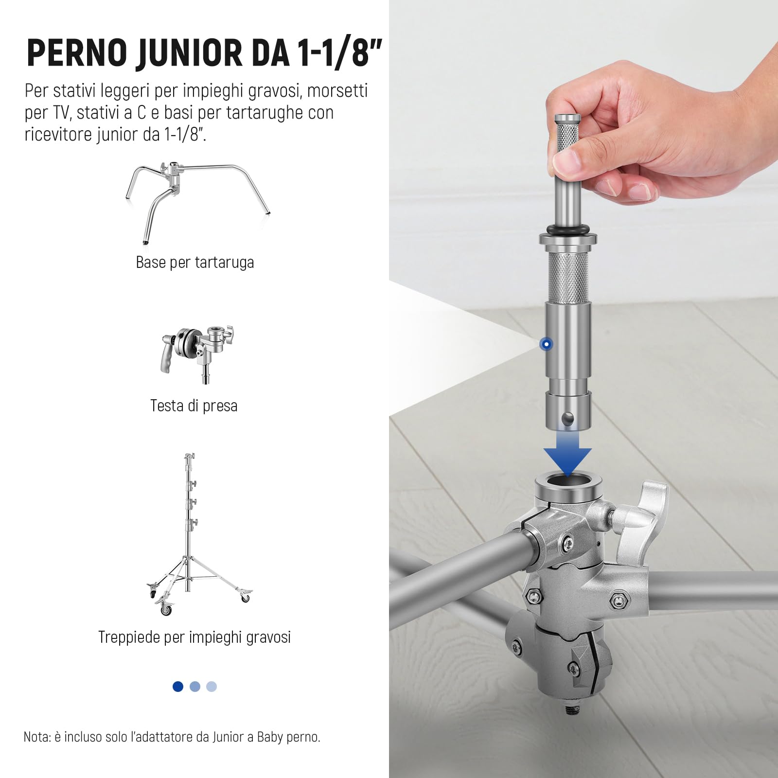 NEEWER Adattatore da Perno Junior a Baby,Adattatore da Perno Maschio Junior da 1-1/8"/28mm a Perno Maschio Baby da 5/8"/16mm per Supporto a C,Supporto per Luci per Uso Intensivo, Morsetto per TV,UA027