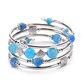 Bead Bracelet with Natural Agate Stone For Women Men Layered Wrap Bangle Turquoise Bracelet Bohemian