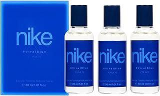 NIKE - Viral Blue Pack de 3 x 30 ml, Colonia Hombre, Formato Viaje en Spray, Perfume Hombre, Eau de Toilette Natural y Masculina, Aroma Cítrico, Fragancia Fresca